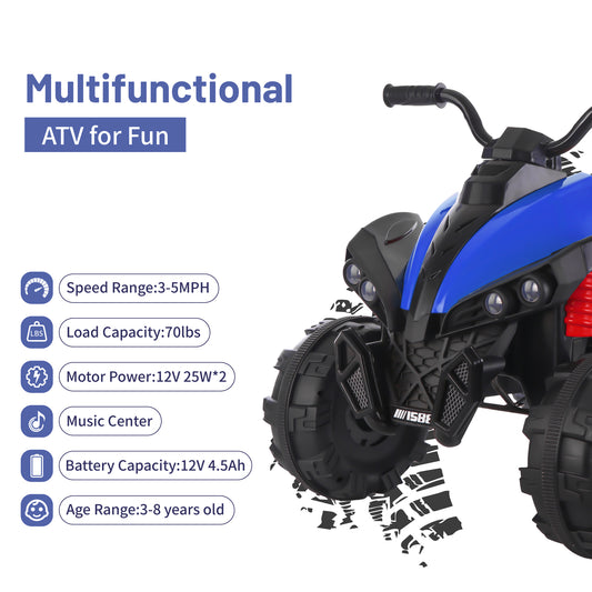 TCARAIWEN 12V Kids ATV 4 Wheelers for Kids 3-6, Electric Ride on ATV with Music Player, All Terrain Tires, Ride on Cars