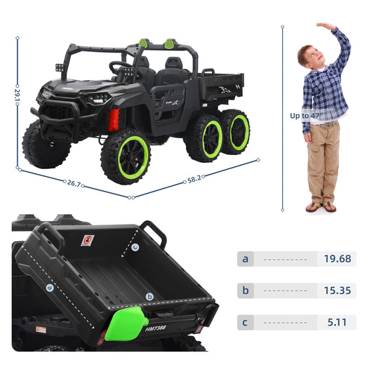 TCARAIWEN 24V Ride On 2 Seater Dump Truck with Remote Control, Ride on UTV W/,2 Speed 4WD Power Ride Cars 6x6 Wheels Ride on Toys W/ Dump Bed/Shovel for Boys Girls