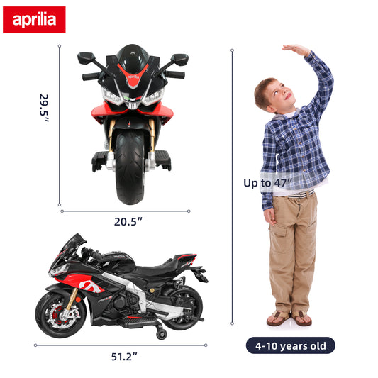 TCARAIWEN 24V Kids Motorcycle Electric Motorbike Aprilia Licensed Ride on Toy w/LED Lights Bluetooth Music Battery Powered 10MPH for Kids 3-11 Years Old