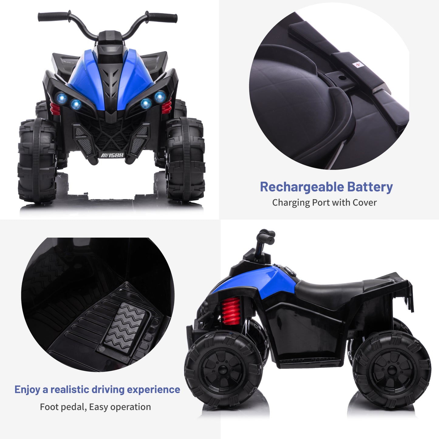 TCARAIWEN 12V Kids ATV 4 Wheelers for Kids 3-6, Electric Ride on ATV with Music Player, All Terrain Tires, Ride on Cars