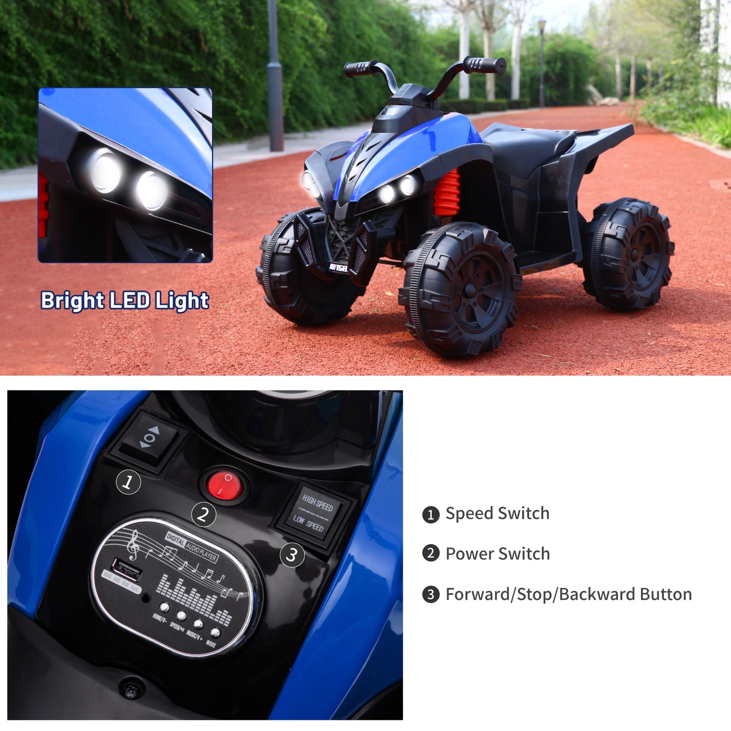 TCARAIWEN 12V Kids ATV 4 Wheelers for Kids 3-6, Electric Ride on ATV with Music Player, All Terrain Tires, Ride on Cars