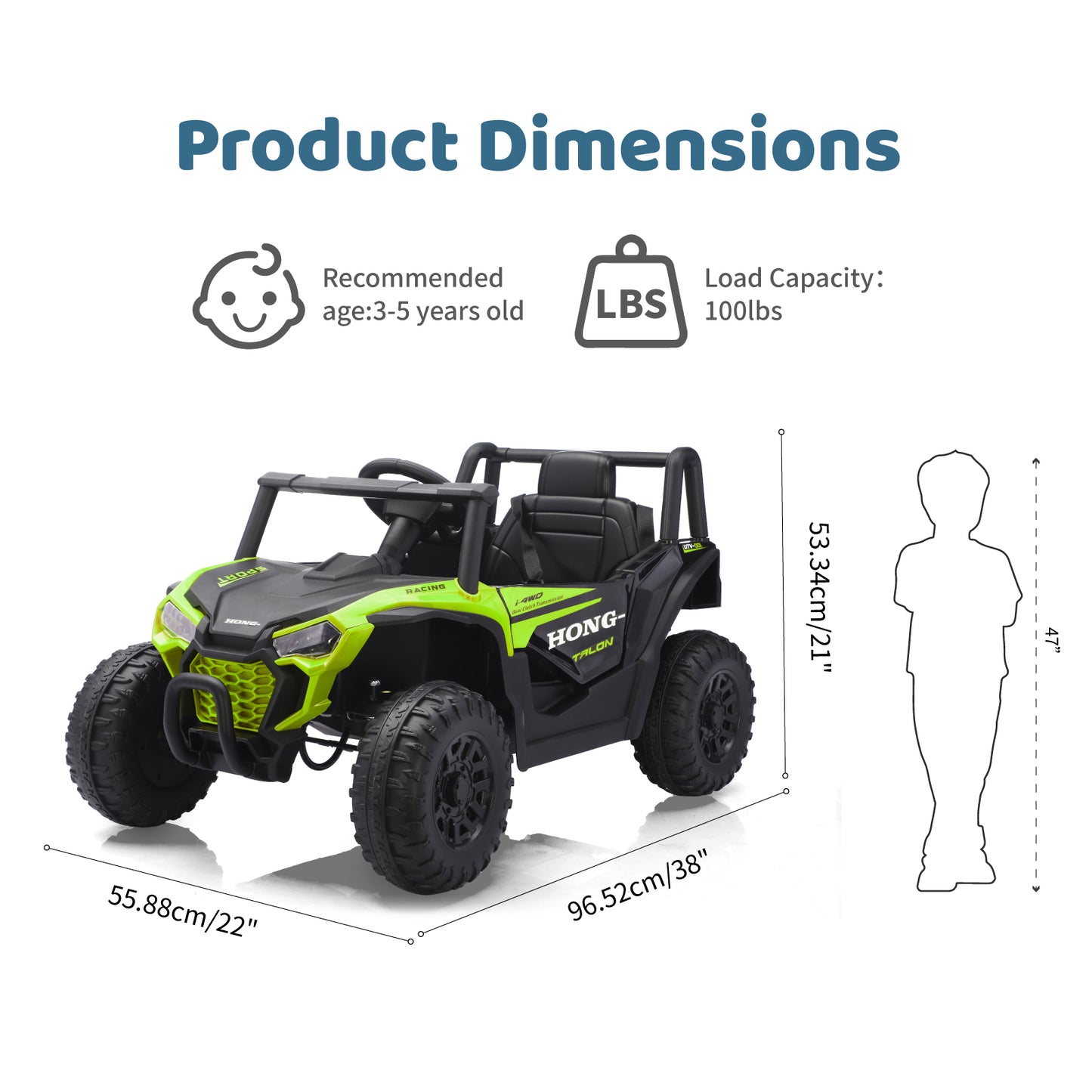 TCARAIWEN 12V Kids Ride On UTV,Ride on Car Toy w/Remote Control,Electric Off-Road UTV Truck,Remote w/ LED Lights MP&Music Bluetooth USB for Kids,Boys and Girls Aged 3-6 Years