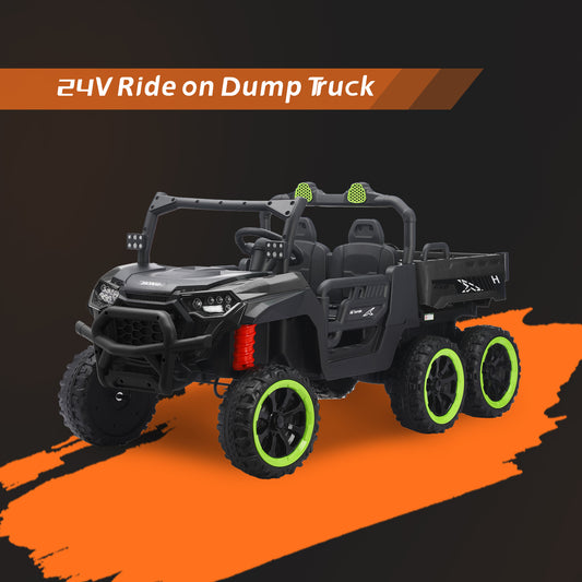 TCARAIWEN 24V Ride On 2 Seater Dump Truck with Remote Control, Ride on UTV W/,2 Speed 4WD Power Ride Cars 6x6 Wheels Ride on Toys W/ Dump Bed/Shovel for Boys Girls
