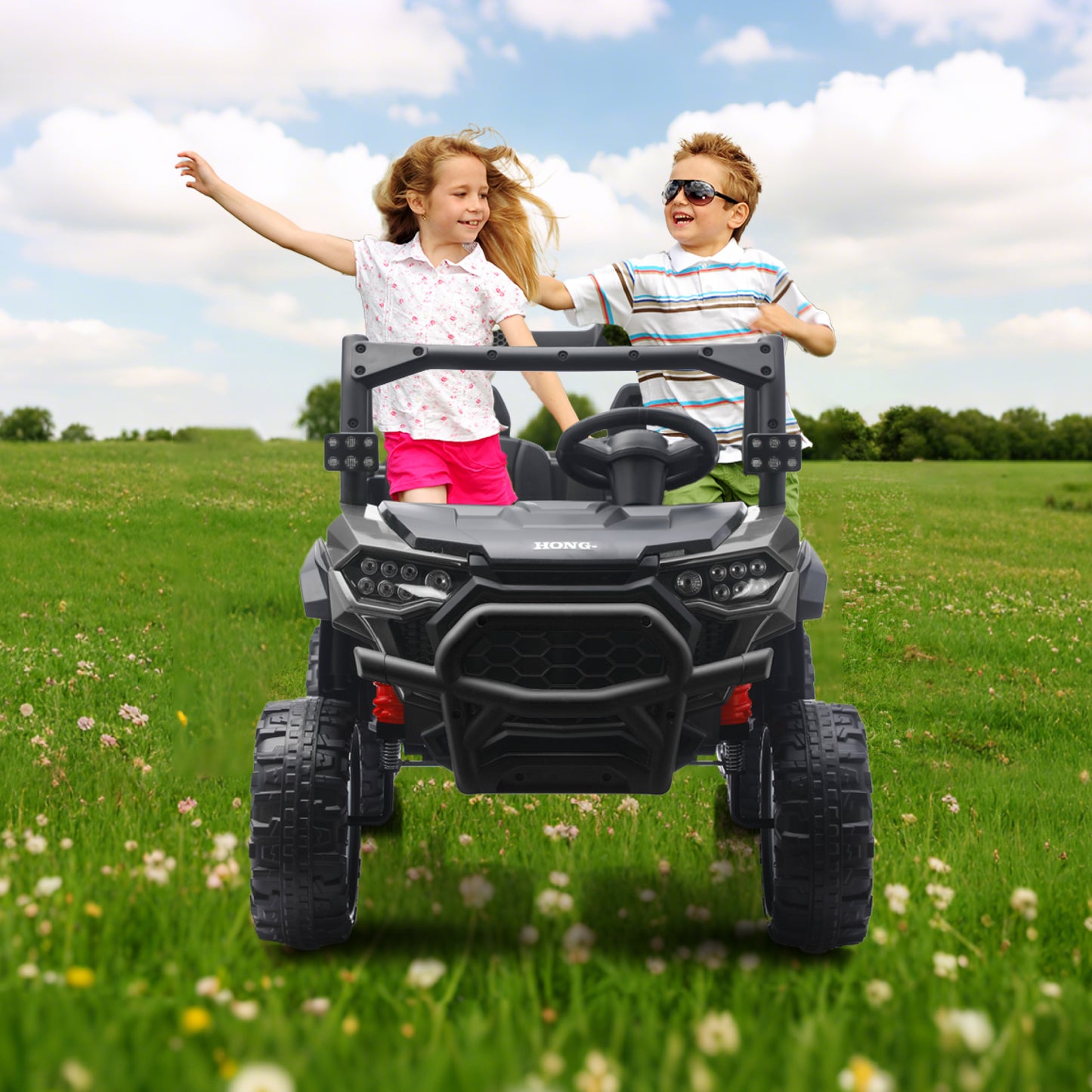 TCARAIWEN 24V Ride On 2 Seater Dump Truck with Remote Control, Ride on UTV W/,2 Speed 4WD Power Ride Cars 6x6 Wheels Ride on Toys W/ Dump Bed/Shovel for Boys Girls