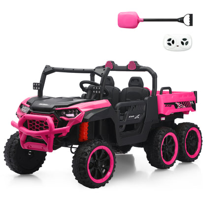 TCARAIWEN 24V Ride On 2 Seater Dump Truck with Remote Control, Ride on UTV W/,2 Speed 4WD Power Ride Cars 6x6 Wheels Ride on Toys W/ Dump Bed/Shovel for Boys Girls