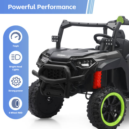 TCARAIWEN 24V Ride On 2 Seater Dump Truck with Remote Control, Ride on UTV W/,2 Speed 4WD Power Ride Cars 6x6 Wheels Ride on Toys W/ Dump Bed/Shovel for Boys Girls